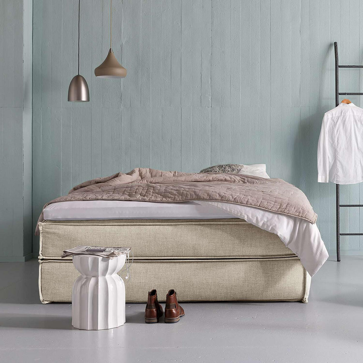 BOXSPRINGBETT 160/200 cm  in Beige  - Beige/Schwarz, Design, Textil (160/200cm) - home24