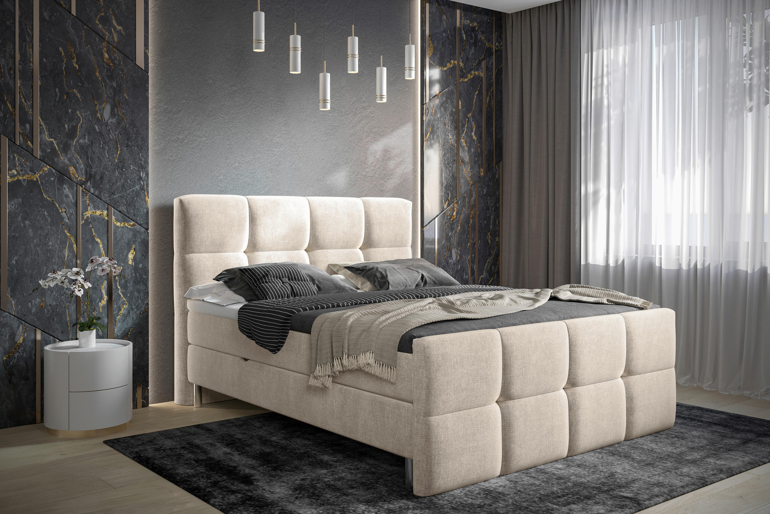 BOXBETT 180/200 cm  in Beige  - Chromfarben/Beige, Design, Holz/Holzwerkstoff (180/200cm) - Esposa