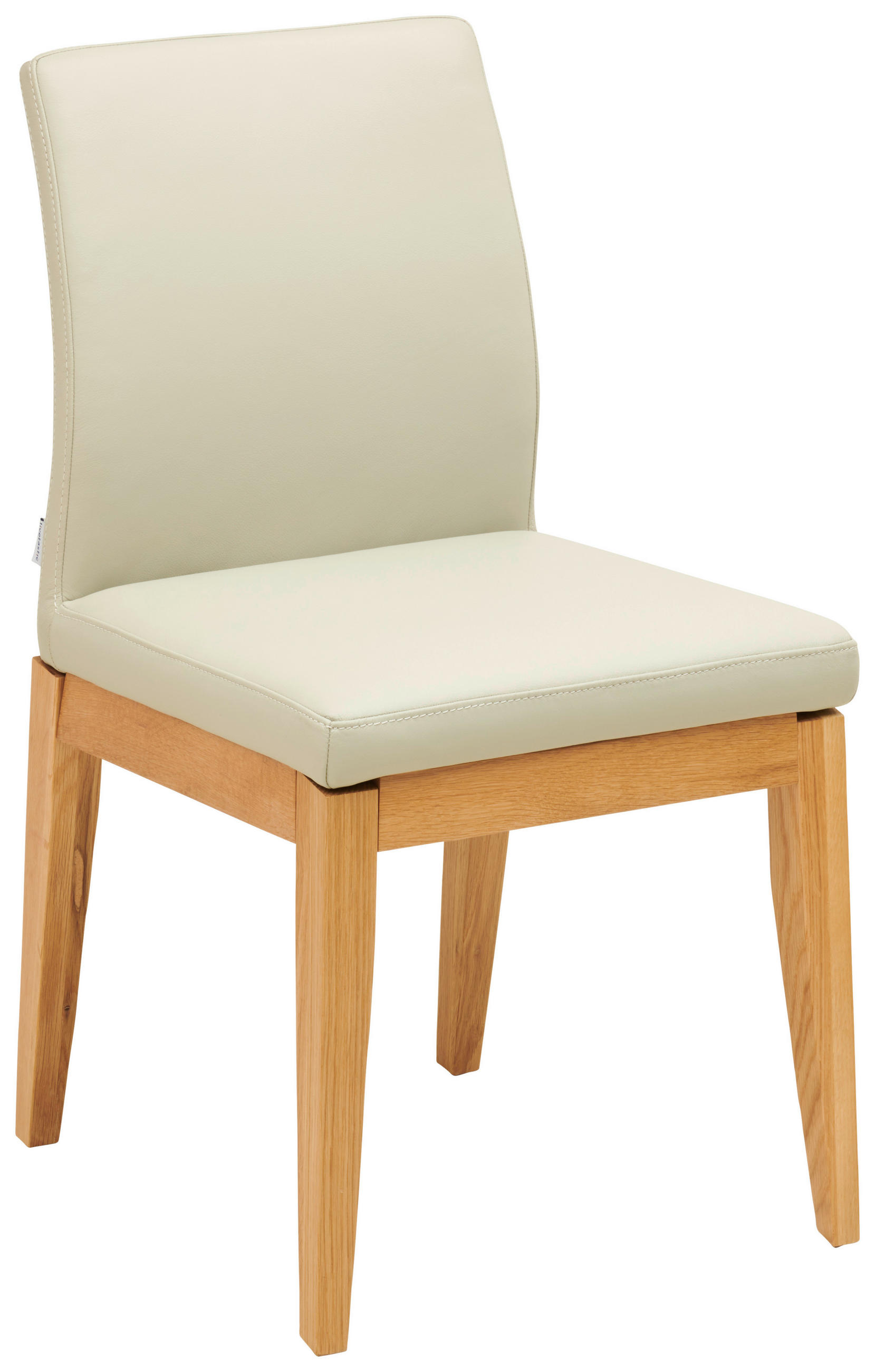 STUHL Echtleder Beige  - Eichefarben/Beige, MODERN, Leder/Holz (48,5/86,5/60cm) - Livetastic