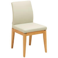 STUHL Echtleder Beige  - Eichefarben/Beige, MODERN, Leder/Holz (48,5/86,5/60cm) - Livetastic