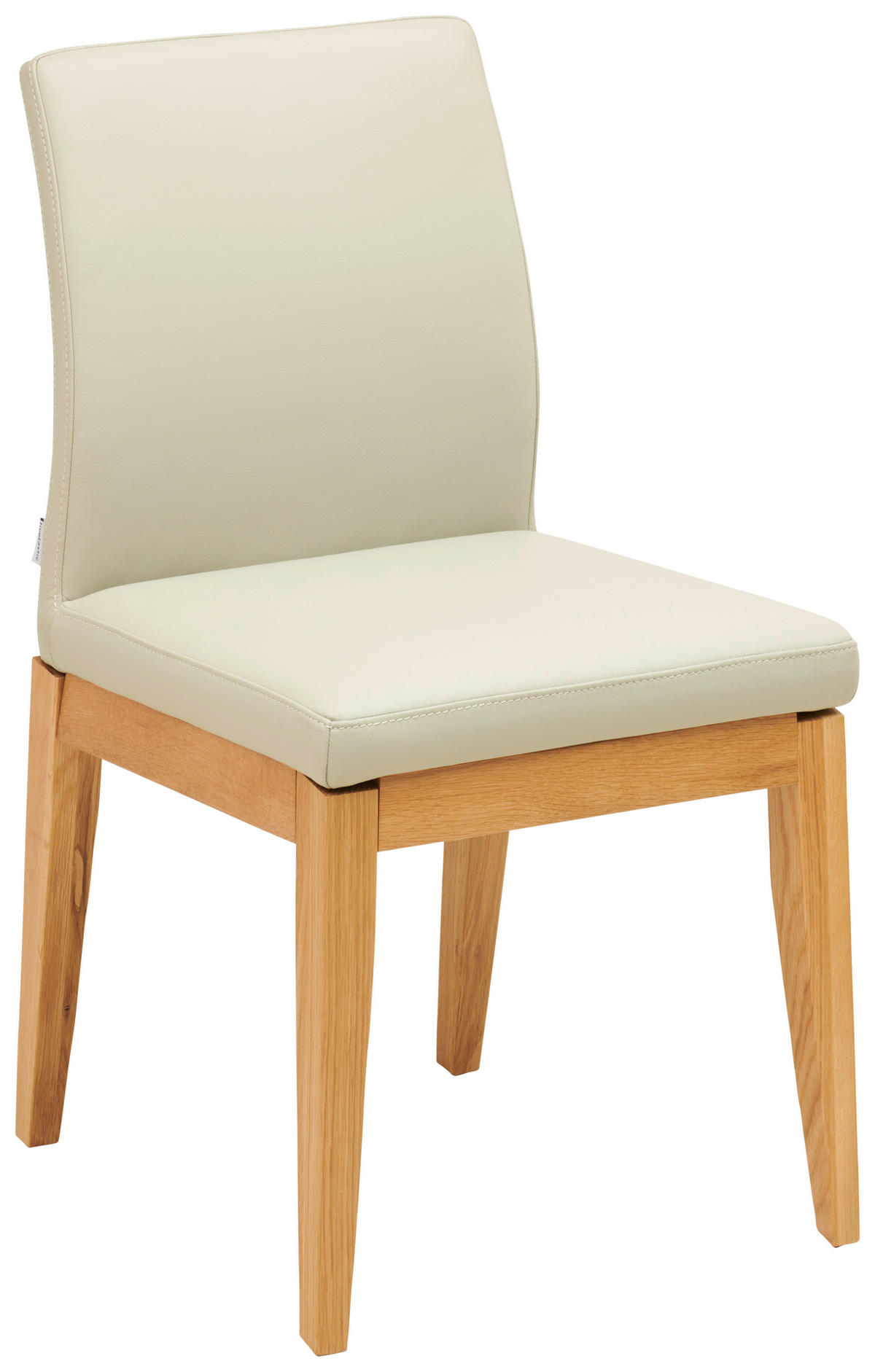 STUHL Echtleder Beige  - Eichefarben/Beige, MODERN, Leder/Holz (48,5/86,5/60cm) - Livetastic