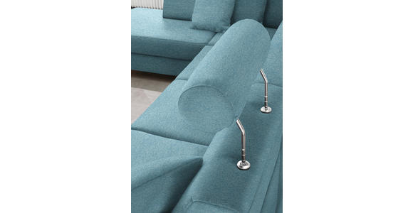 WOHNLANDSCHAFT  in Webstoff Hellblau  - Schwarz/Hellblau, Design, Holz/Textil (198/296/165cm) - Xora