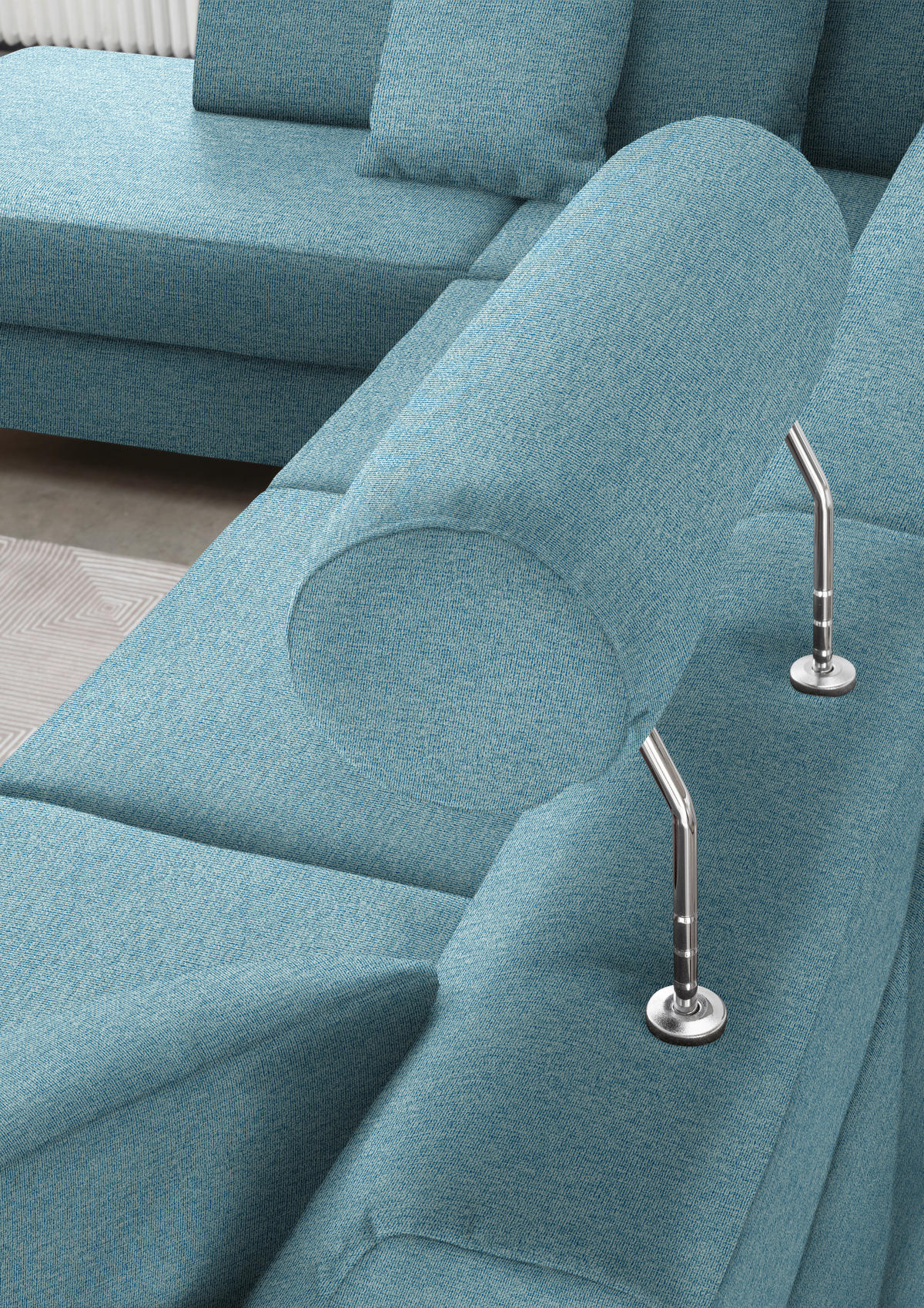 WOHNLANDSCHAFT in Webstoff Hellblau  - Schwarz/Hellblau, Design, Holz/Textil (198/296/165cm) - Xora