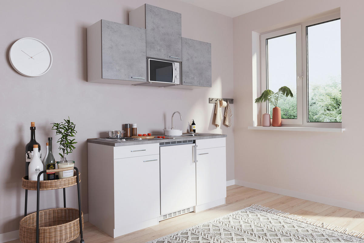 MINIKÜCHE 150 cm   in Grau, Weiss  - Weiss/Alufarben, Konventionell, Holzwerkstoff/Kunststoff (150cm) - Respekta