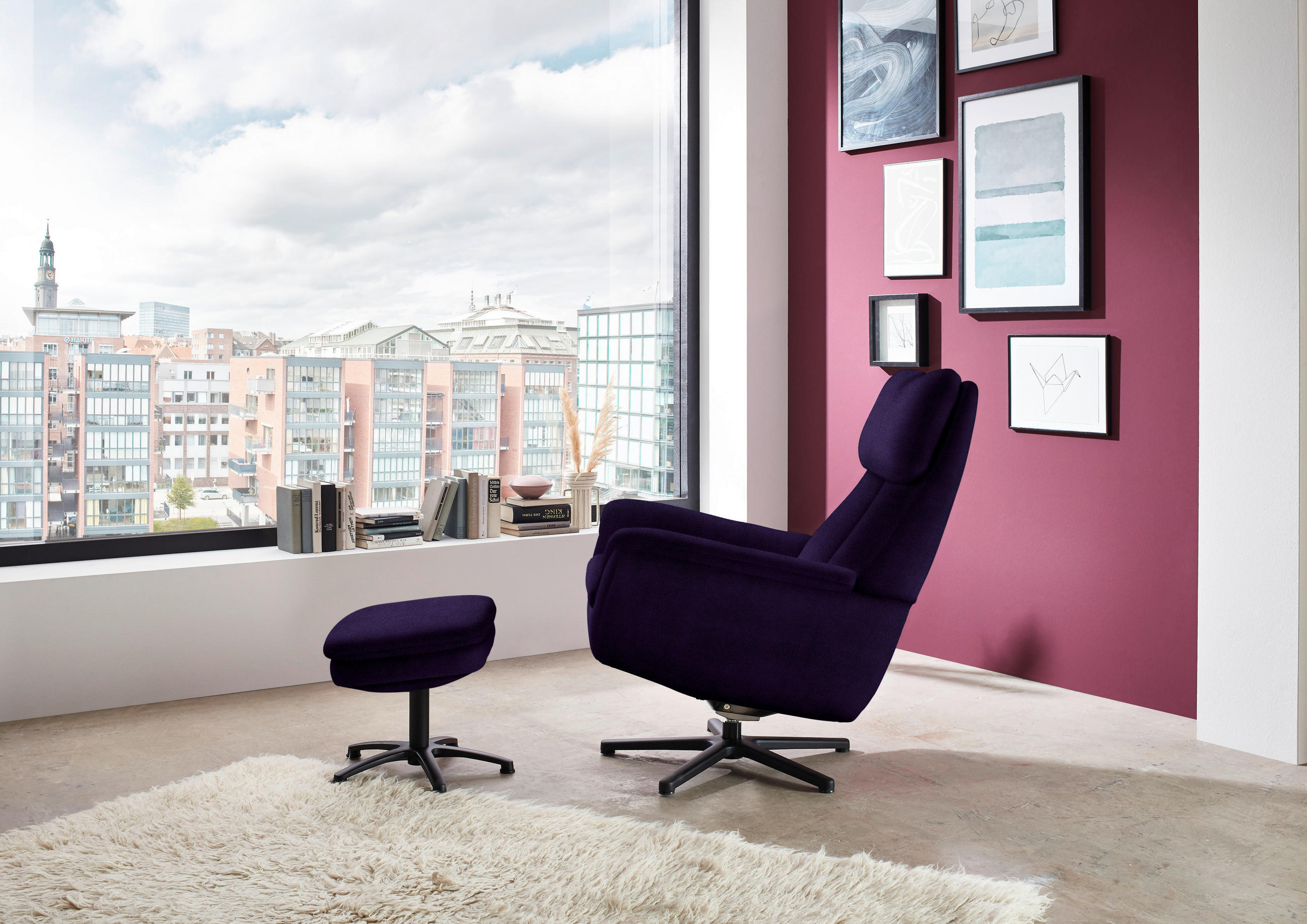 RELAXSESSEL in Textil Violett  - Violett/Schwarz, Design, Textil/Metall (79/108/89cm) - Beldomo Style