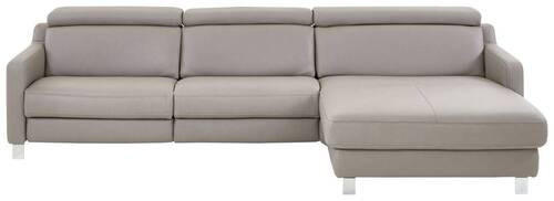 ECKSOFA Grau Echtleder - Chromfarben/Grau, Design, Leder/Metall (291/176cm) - Valdera