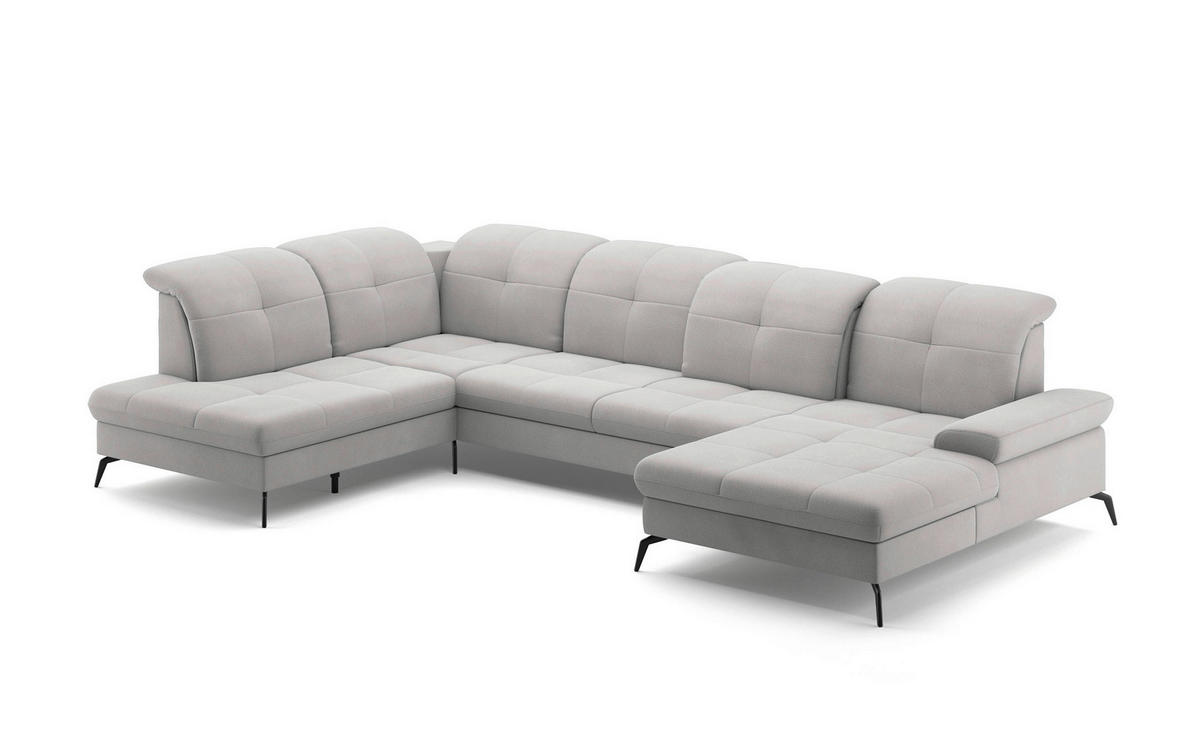 WOHNLANDSCHAFT in Flachgewebe Silberfarben  - Silberfarben/Schwarz, Konventionell, Textil/Metall (231/357/185cm) - Sit & More