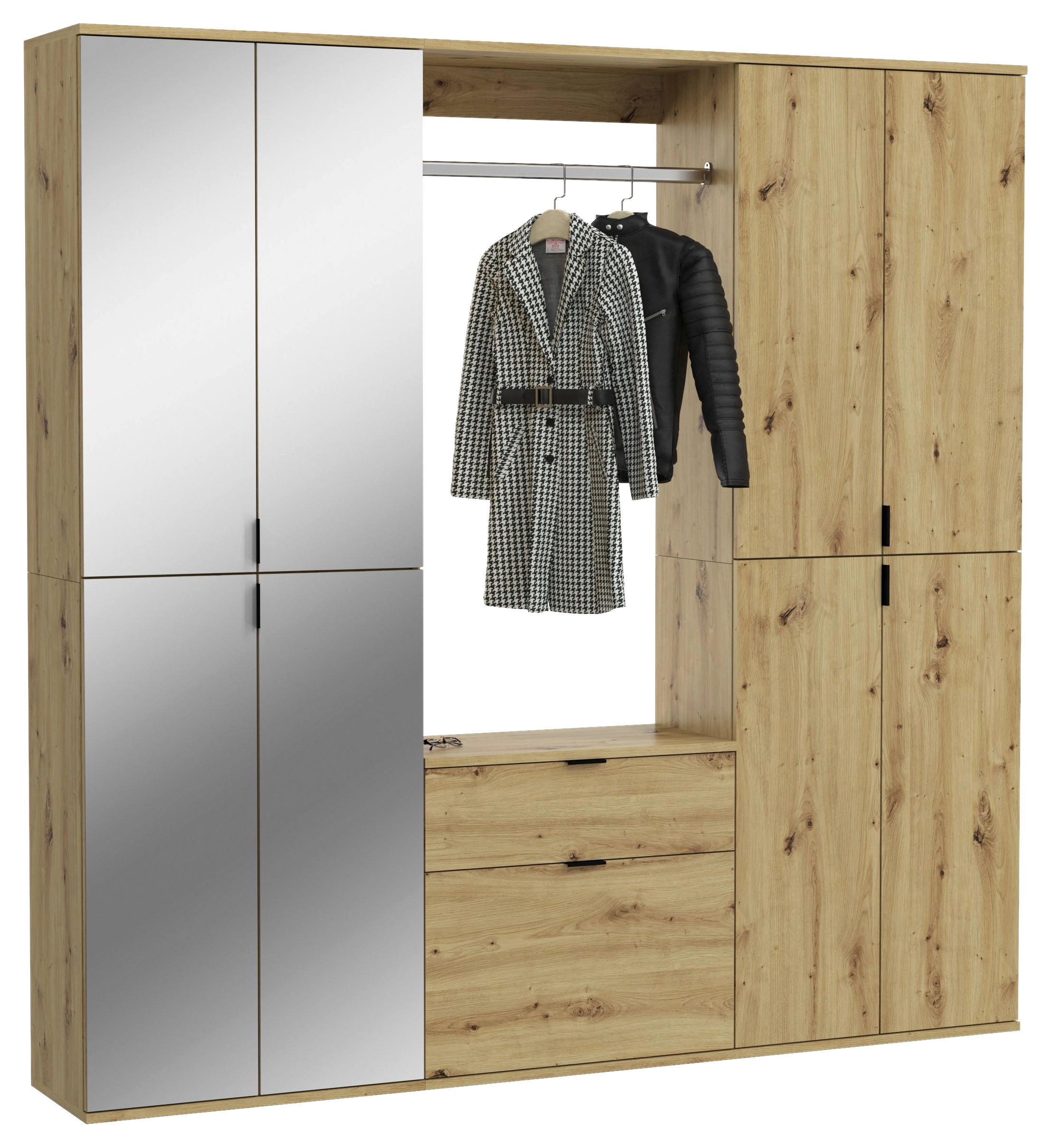 GARDEROBE 3-teilig  in 183/193/34 cm  - KONVENTIONELL, Glas/Holzwerkstoff (183/193/34cm) - MID.YOU
