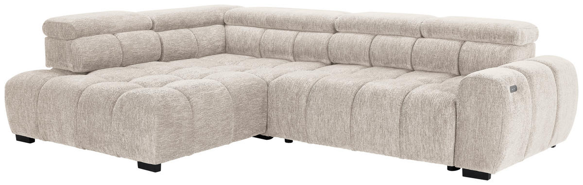 ECKSOFA inkl. Funktionen Beige Webstoff  - Beige/Schwarz, MODERN, Kunststoff/Textil (205/297cm) - Welnova