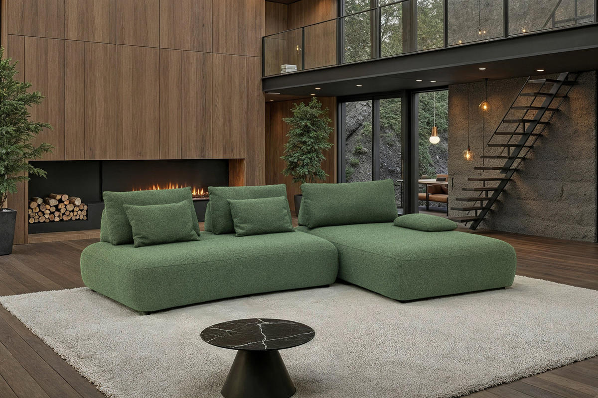 ECKSOFA Chilliano Grün Webstoff  - Schwarz/Grün, Design, Kunststoff/Textil (325/200cm) - Chilliano