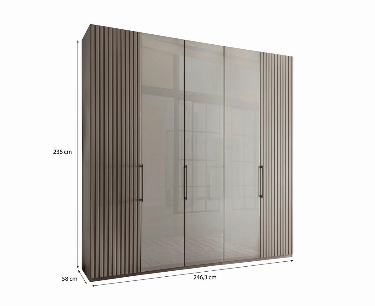 DREHTÜRENSCHRANK in Hellgrau  - Schieferfarben/Hellgrau, Design, Glas/Holzwerkstoff (250/236/58cm) - Novel