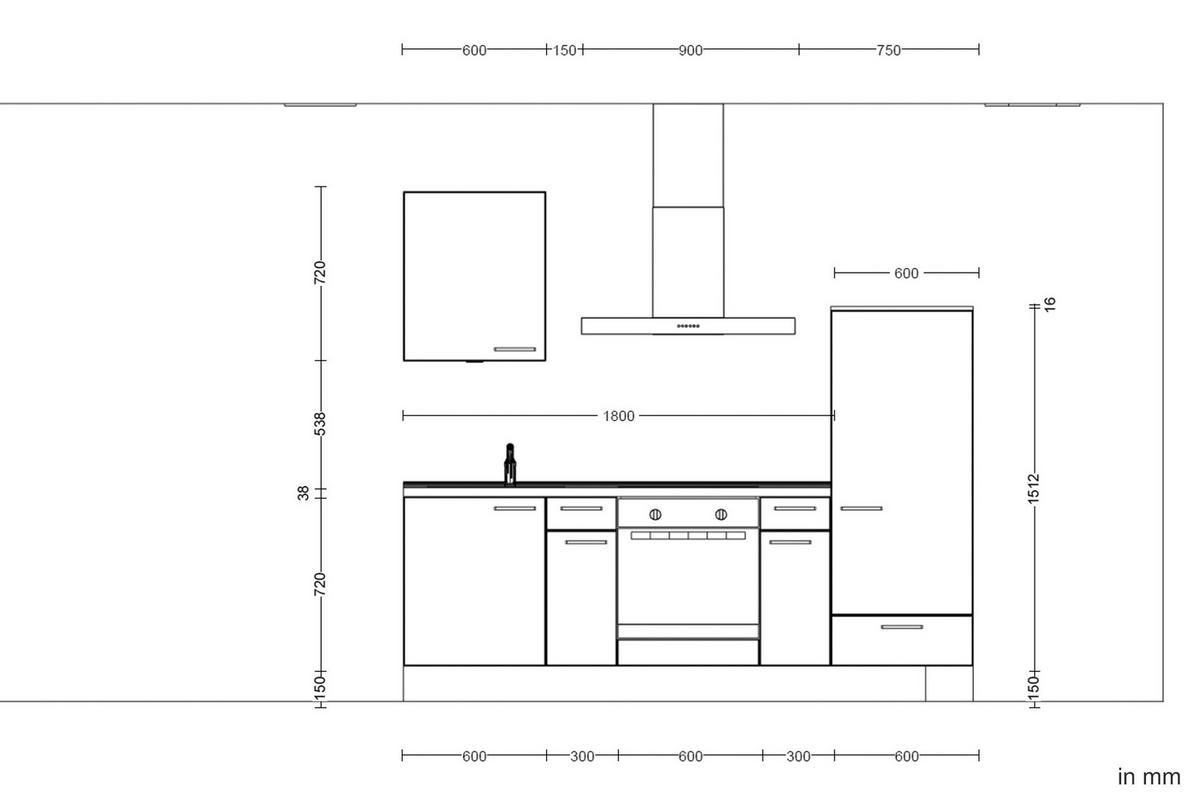 KÜCHENBLOCK 240 cm   in Grau, Eiche dunkel  - Eiche dunkel/Schwarz, MODERN, Holzwerkstoff/Metall (240cm) - Nobilia