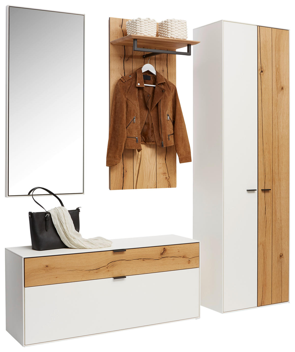 GARDE-ROBE  in 198,8/205,5/37,1 cm  - Weiss/Eichefarben, Design, Glas/Holz (198,8/205,5/37,1cm) - Dieter Knoll