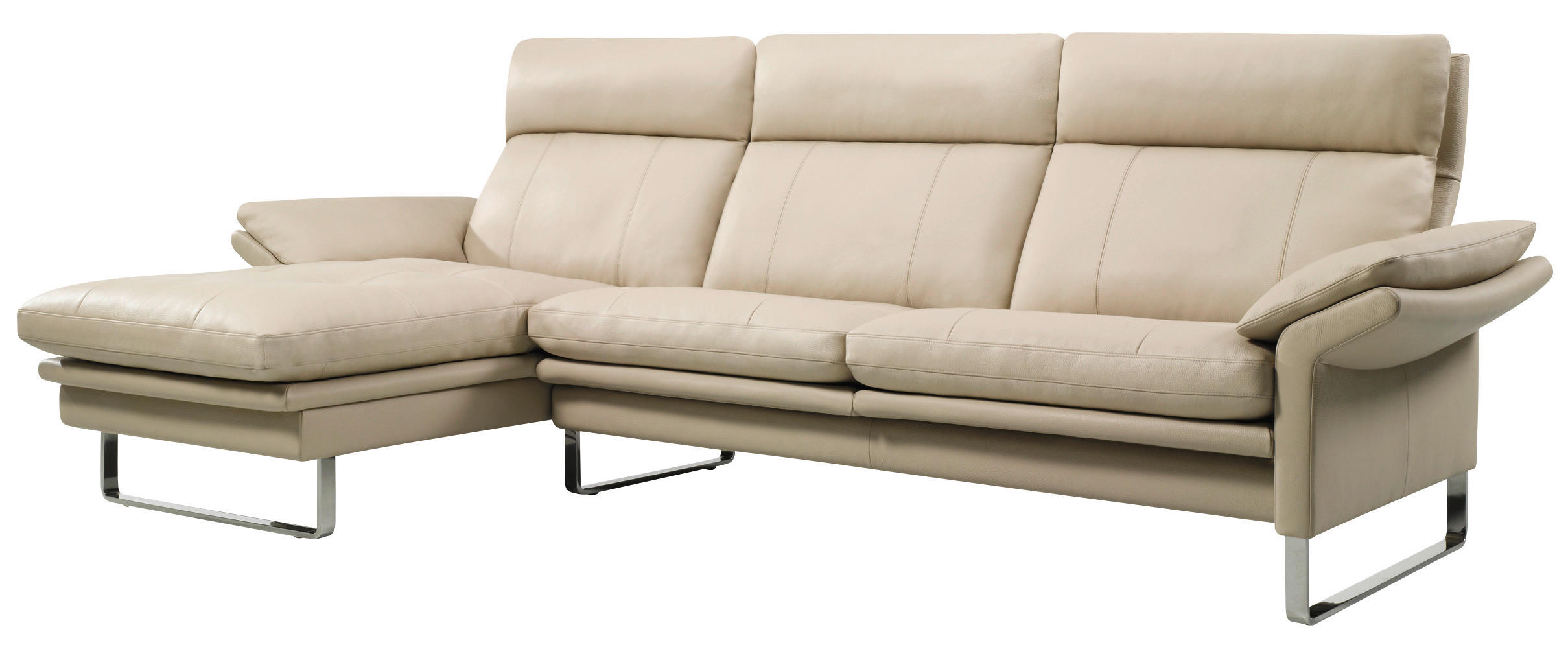 ECKSOFA Perlmutt Echtleder  - Chromfarben/Perlmutt, KONVENTIONELL, Leder/Metall (148/277cm) - Erpo