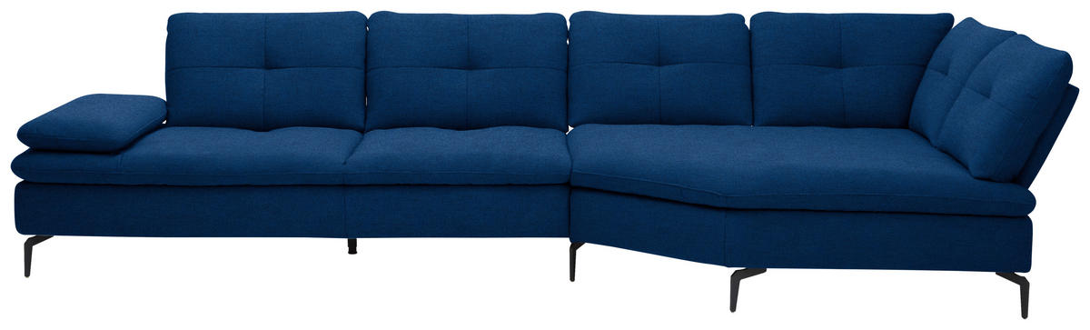 ECKSOFA  in Flachgewebe Blau  344/157 cm  - Blau/Schwarz, Design, Textil/Metall (344/157cm) - Chilliano