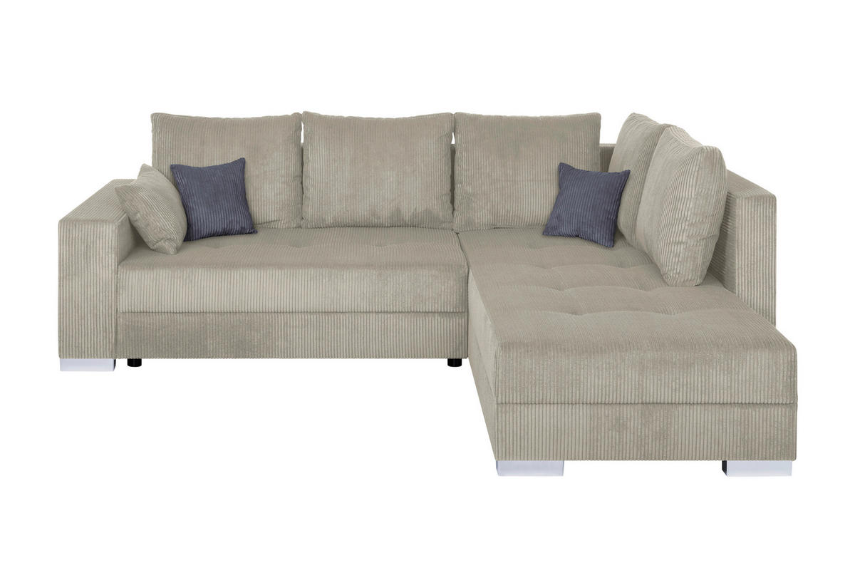ECKSOFA Creme Cord  - Chromfarben/Dunkelgrau, Design, Kunststoff/Textil (260/218cm) - P & B