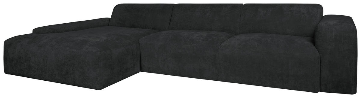 ECKSOFA HANNAH Schwarz Cord  - Schwarz, Design, Kunststoff/Textil (170/343cm) - MID.YOU
