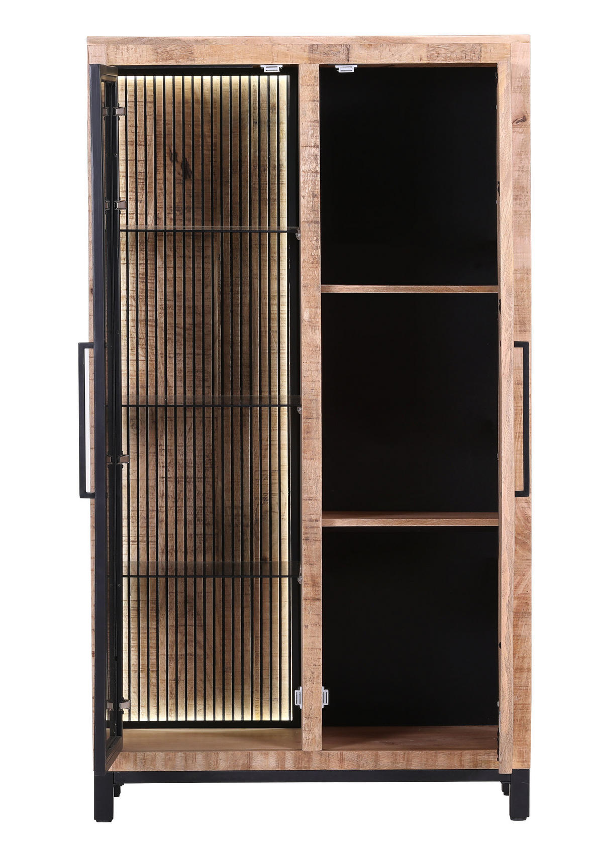 VITRÍNA, mangové drevo, prírodná farba, čierna, 90/160/43 cm - čierna/prírodná farba, Modern, kov/drevo (90/160/43cm) - Livetastic