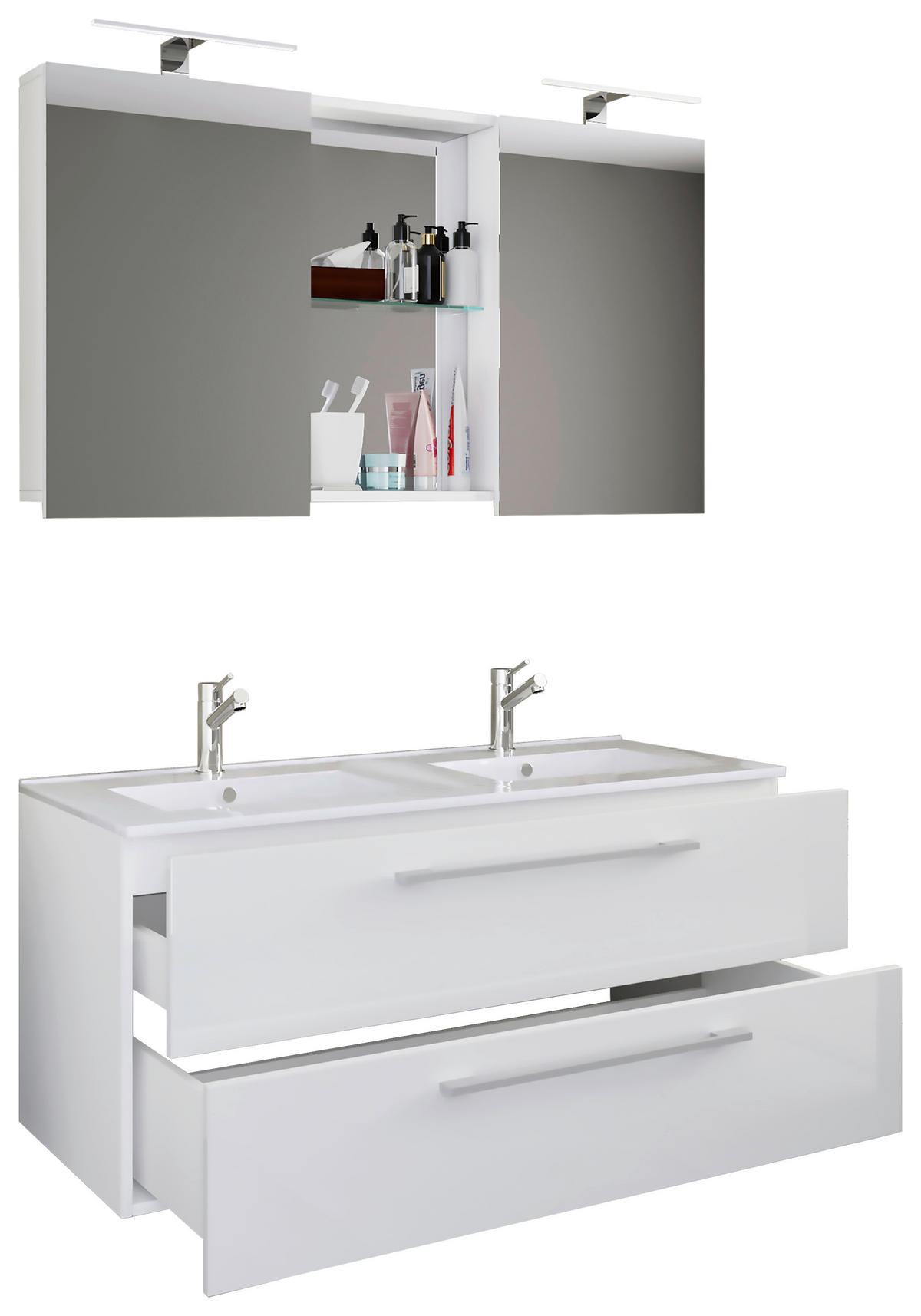 BADEZIMMER 3-teilig  in 112 cm  - Alufarben/Weiß, MODERN, Keramik/Holzwerkstoff (112cm) - MID.YOU