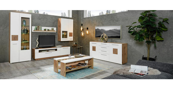 COUCHTISCH 110/65/40 cm rechteckig Weiß, Eichefarben - Eichefarben/Weiß, KONVENTIONELL, Glas/Holzwerkstoff (110/65/40cm) - Hom`in