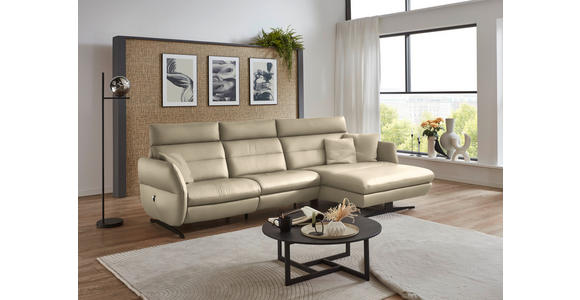ECKSOFA in Echtleder Ecru 300/157 cm - Ecru/Schwarz, Design, Leder/Metall (300/157cm) - Dieter Knoll
