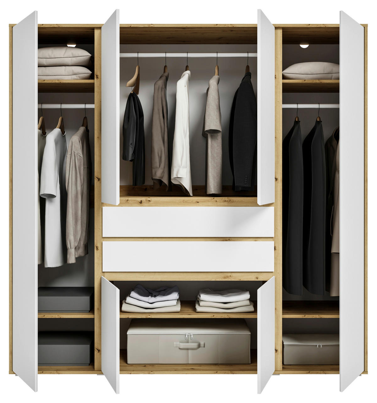 DREHTÜRENSCHRANK  in Weiß, Eiche Artisan  - Eiche Artisan/Weiß, MODERN, Holzwerkstoff (197/194/56cm) - MID.YOU