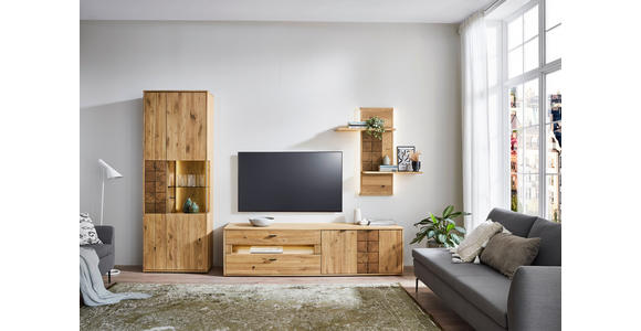 WOHNWAND  in Alteiche  282,1/206,9/50,2 cm  - Alteiche/Anthrazit, KONVENTIONELL, Glas/Holz (282,1/206,9/50,2cm) - Linea Natura