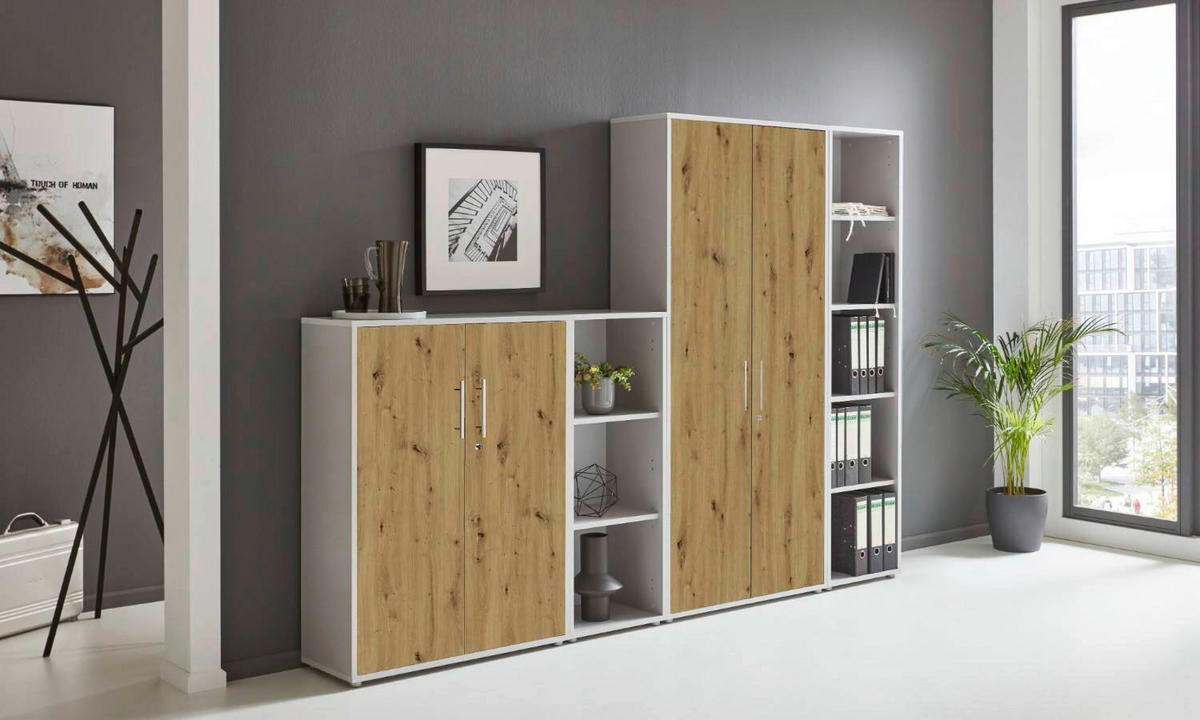 AKTENSCHRANK Hellgrau, Eiche Artisan  - Hellgrau/Eiche Artisan, MODERN, Holzwerkstoff (128,5/185,6/33cm) - MID.YOU