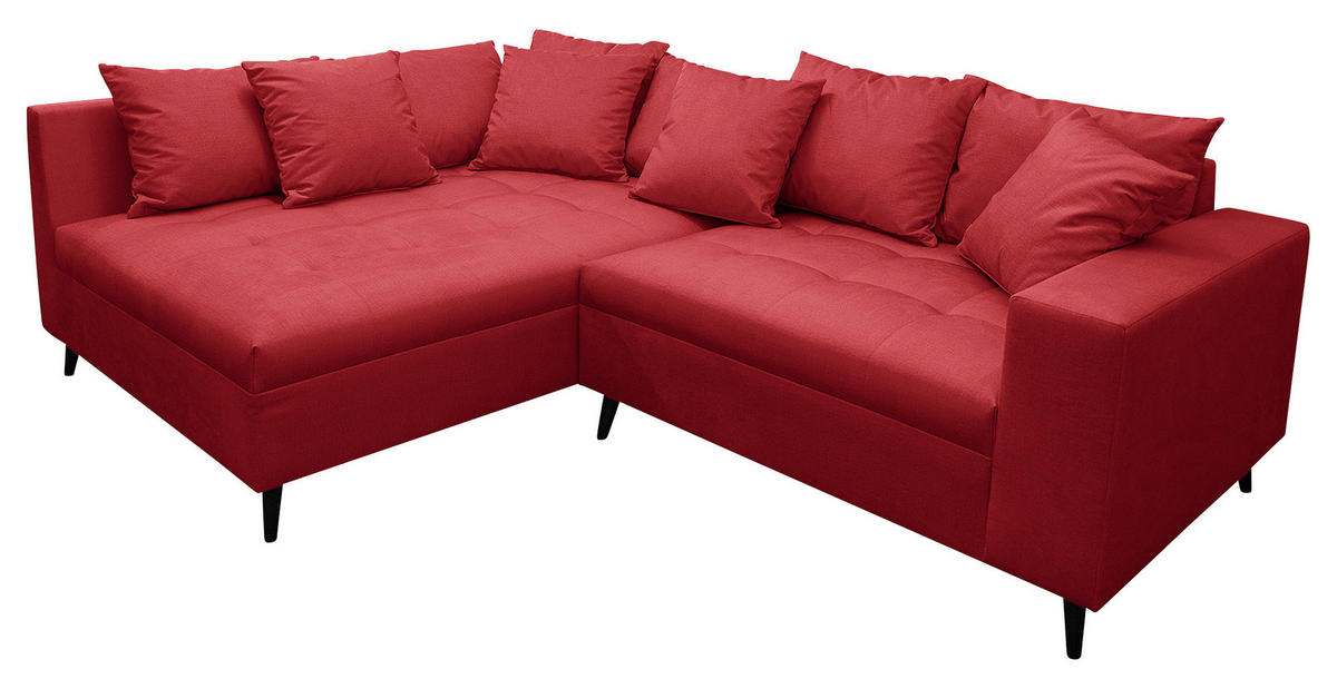Ecksofa inkl. Hocker in Mikrofaser Rot  - Rot/Schwarz, Design, Holz/Textil (174/247cm) - MID.YOU