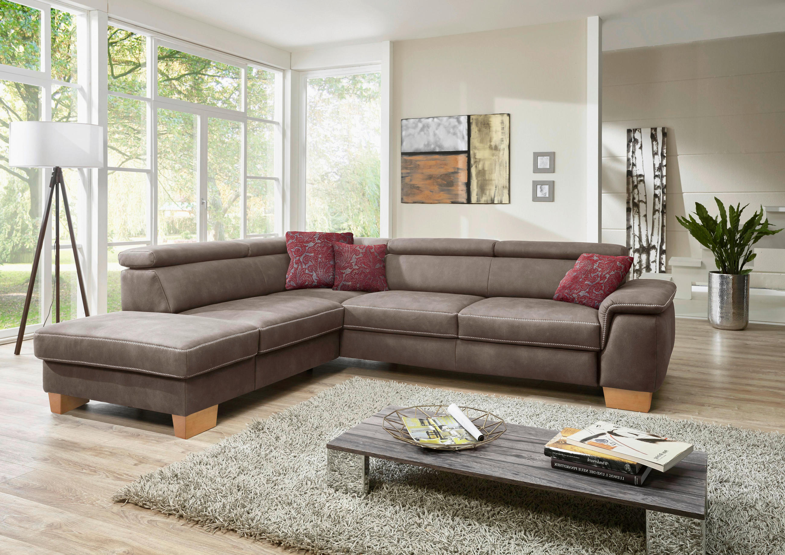 ECKSOFA Grau Mikrofaser  - Eichefarben/Beige, LIFESTYLE, Holz/Textil (226/273cm) - Beldomo System