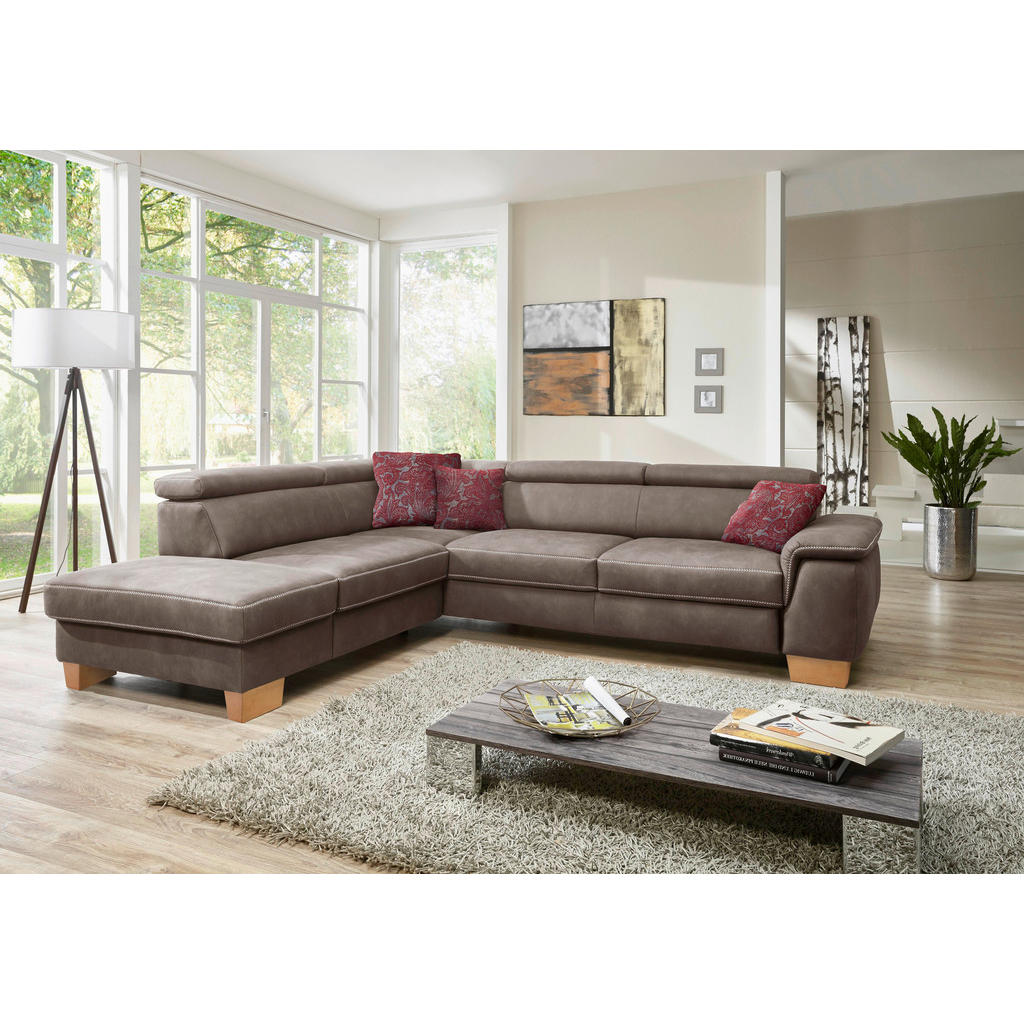 Thumbnail - Beldomo System Ecksofa, Grau, Textil, Buche, massiv, Uni, 4-Sitzer, Ottomane rechts, L-Form, 273x226 cm, Goldenes M, Typ...
