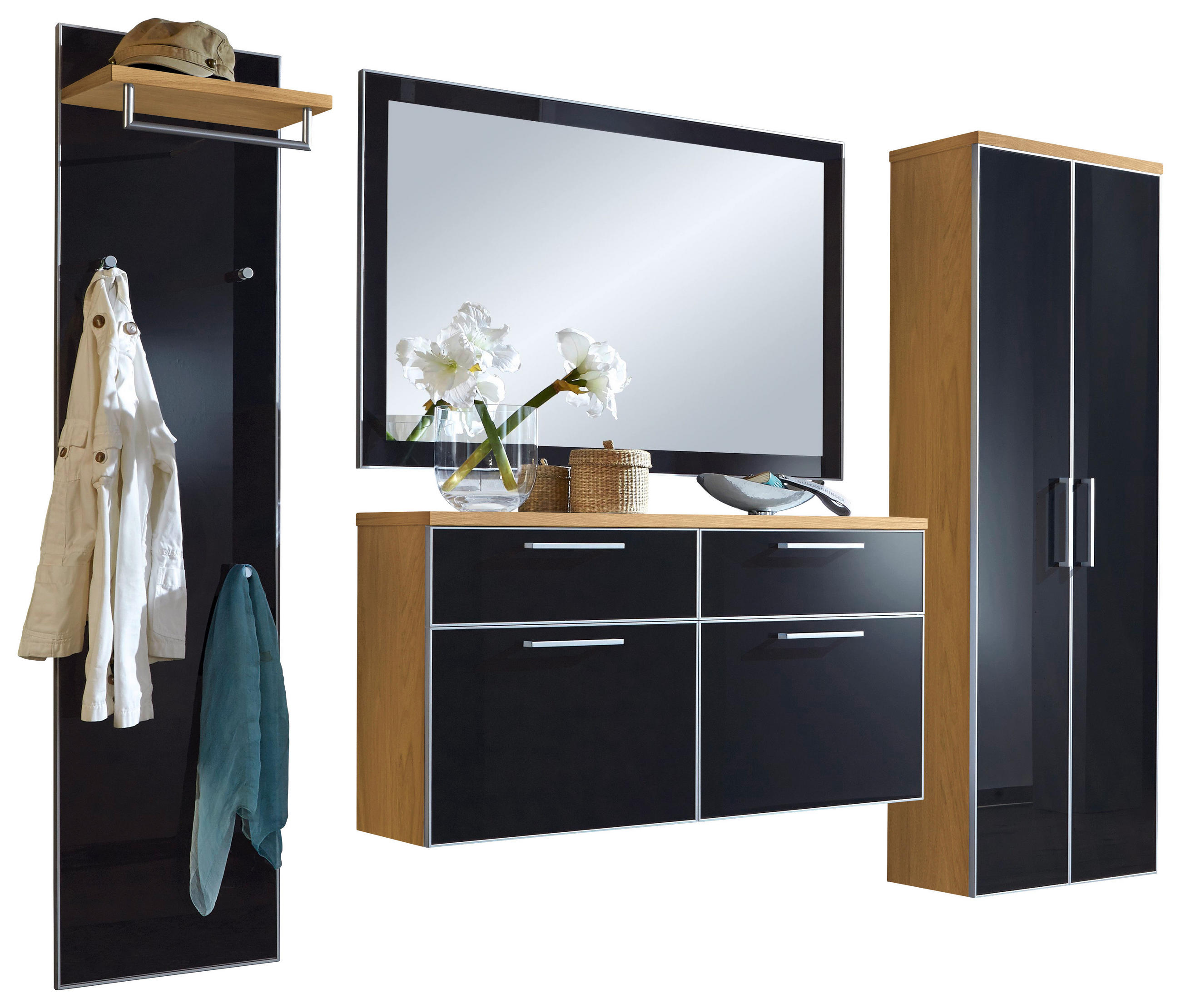 GARDEROBE Anthrazit, Eichefarben  - Eichefarben/Anthrazit, Design, Glas/Holz (245/200/31cm)