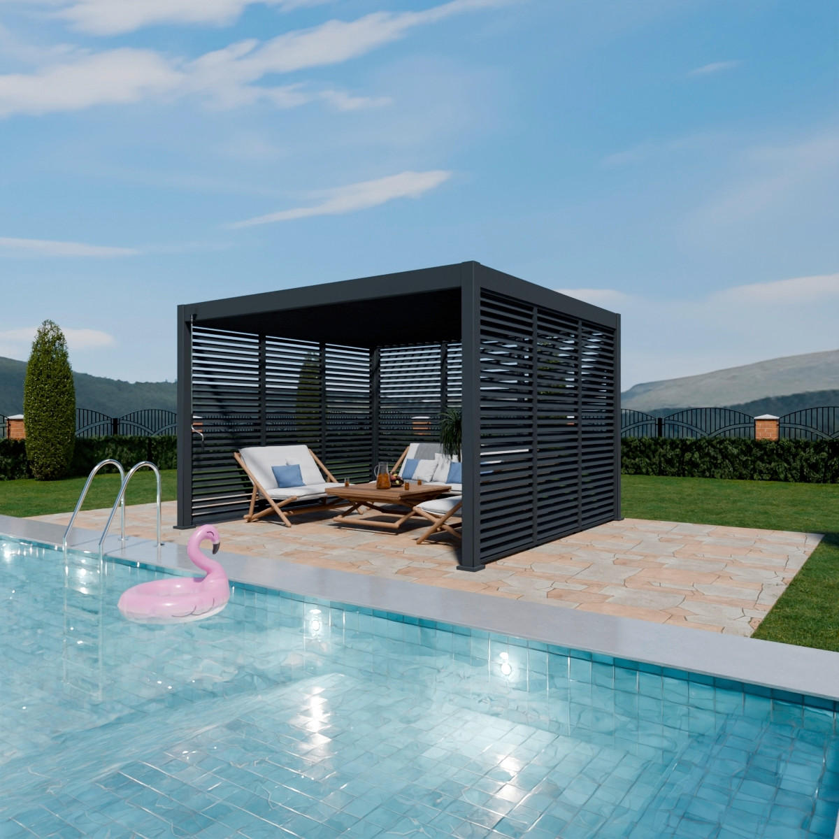 PERGOLA-SEITENTEIL 113,5/233,5/6,5 cm   - Graphitfarben, Basics, Metall (113,5/233,5/6,5cm) - Gardenson