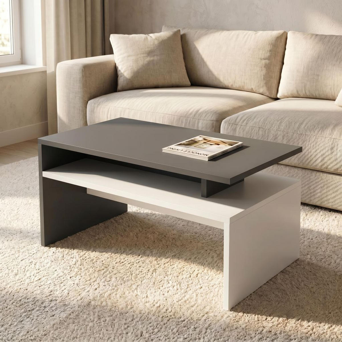 KLUBSKA MIZA, 92/47.5/50.5 cm antracit, bela  - bela/antracit, Moderno, leseni material (92/47.5/50.5cm) - Ti'me
