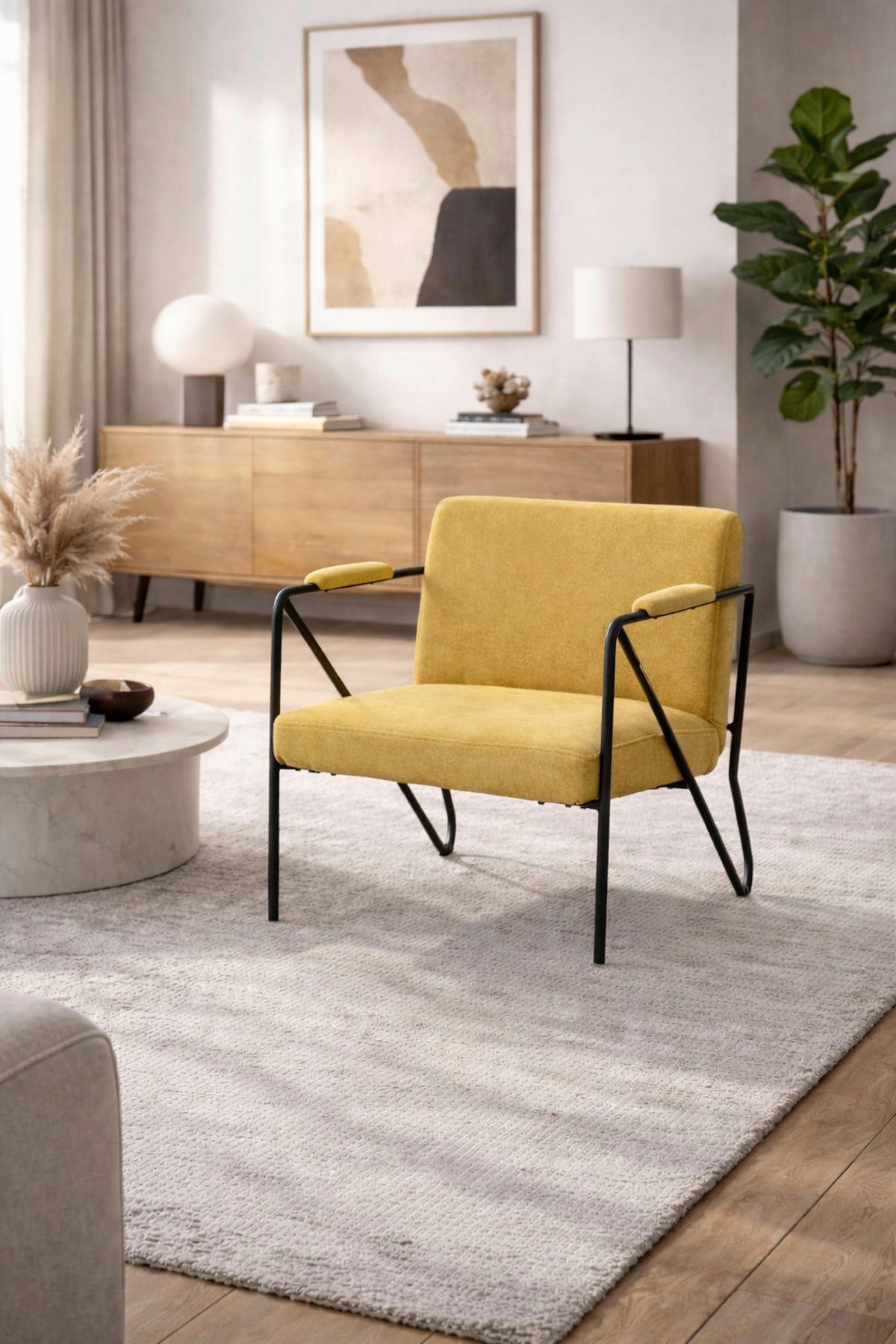 SESSEL Webstoff, Flachgewebe Gelb, Senfgelb    - Gelb/Senfgelb, Design, Textil/Metall (76/64/77cm) - MID.YOU