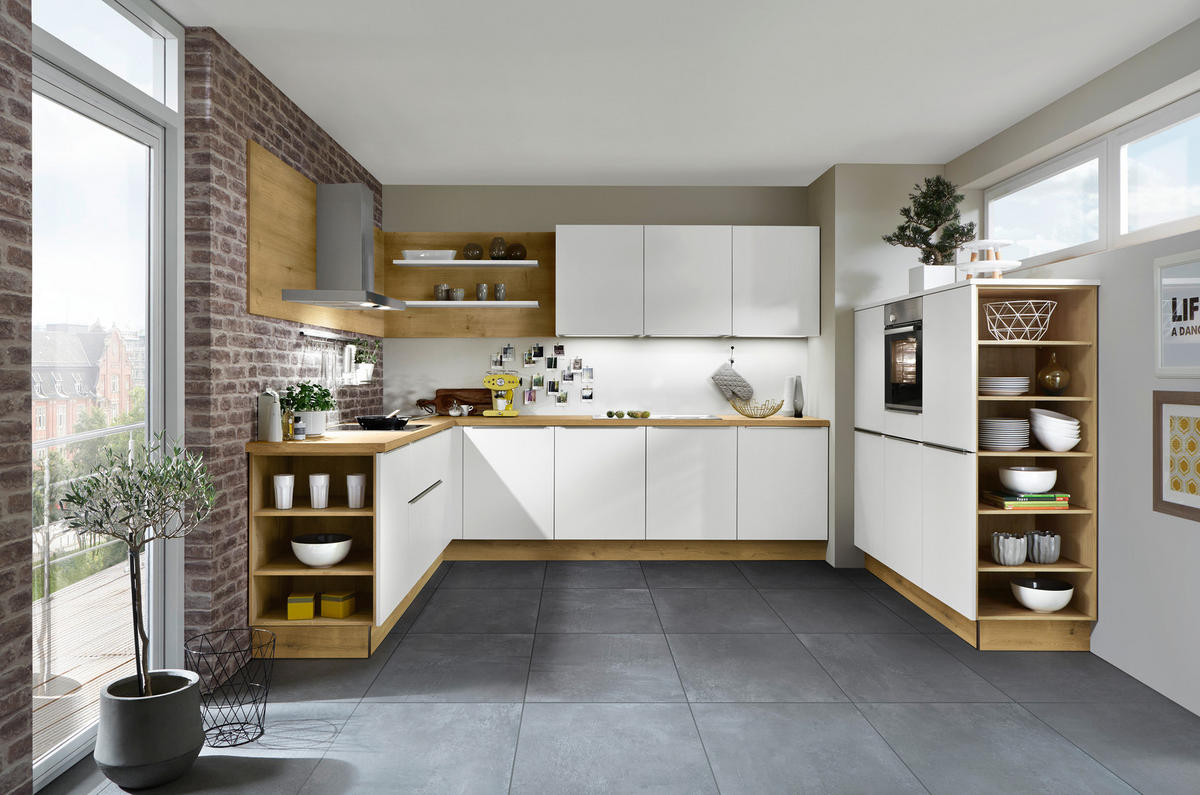 EINBAUKÜCHE MANHATTAN UNI  - Eichefarben/Weiß, Design, Holzwerkstoff/Kunststoff - Nolte Küchen
