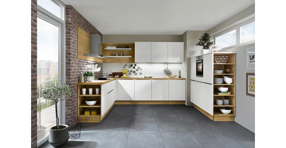 EINBAUKÜCHE - Eichefarben/Weiß, Design, Holzwerkstoff/Kunststoff - Dieter Knoll