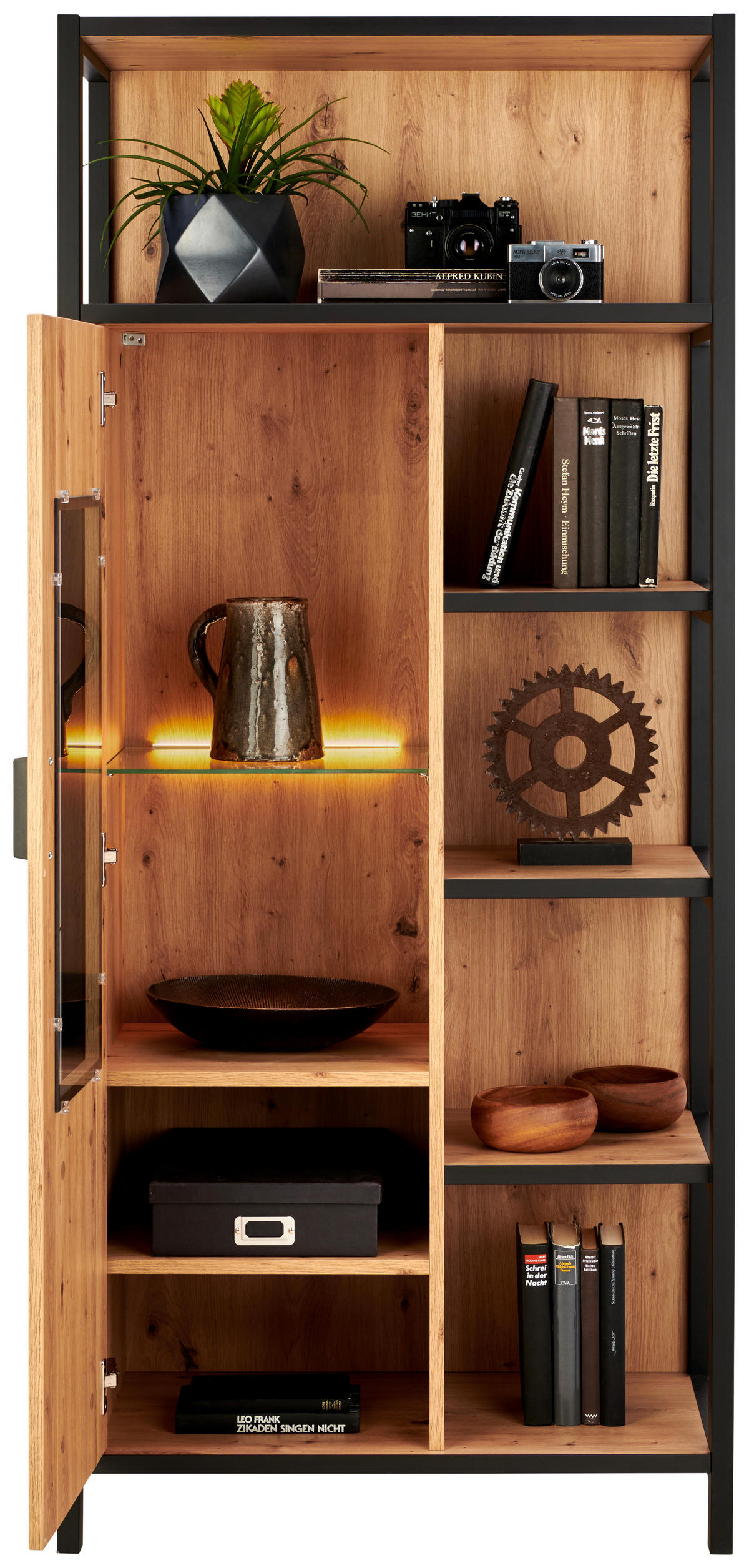 REGAL ZA DNEVNI BORAVAK antracit, divlji hrast   - antracit/divlji hrast, Moderno, staklo/drvni materijal (300/172/46cm) - Carryhome