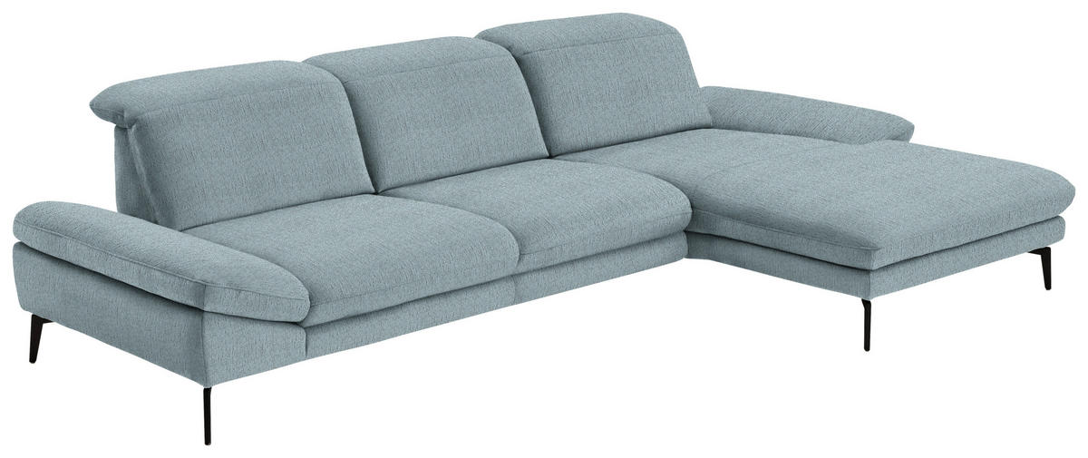 ECKSOFA in Chenille Pastellblau  - Pastellblau/Schwarz, Design, Textil/Metall (319/188cm) - Beldomo System