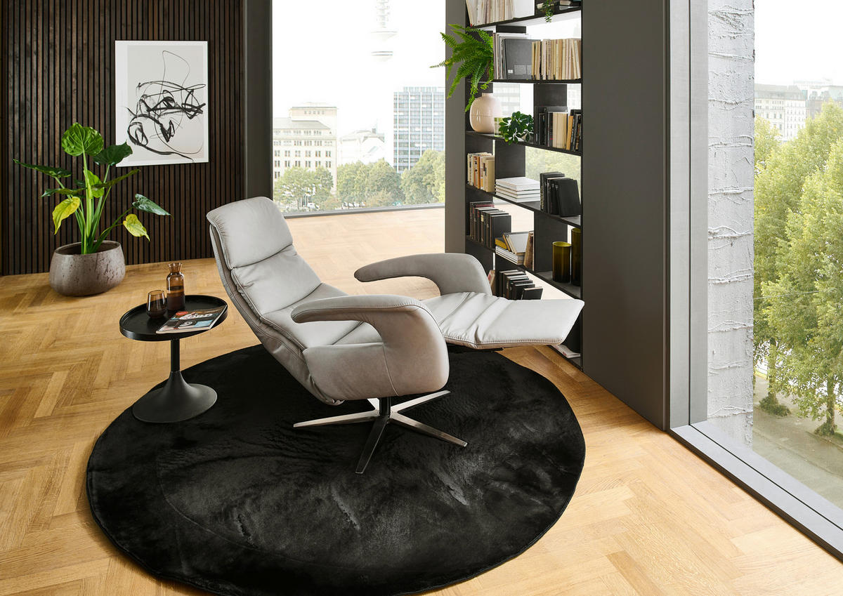 RELAX FOTEL - nemesacél/szürkésbézs, Design, bőr/fém (76/119/86cm) - Valdera