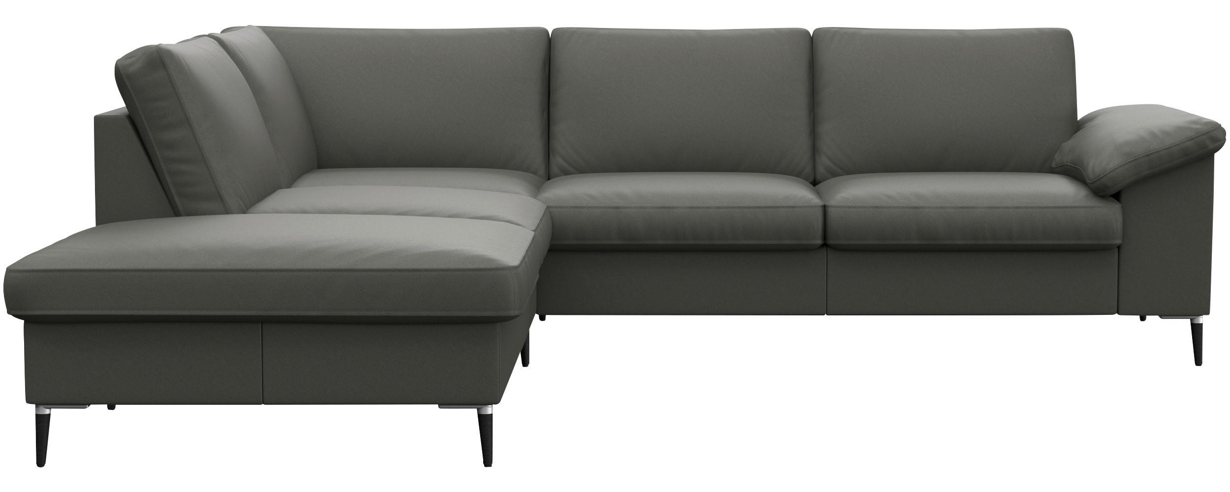 ECKSOFA Dunkelgrau Echtleder  - Dunkelgrau/Schwarz, Design, Leder/Metall (225/247cm) - Livetastic