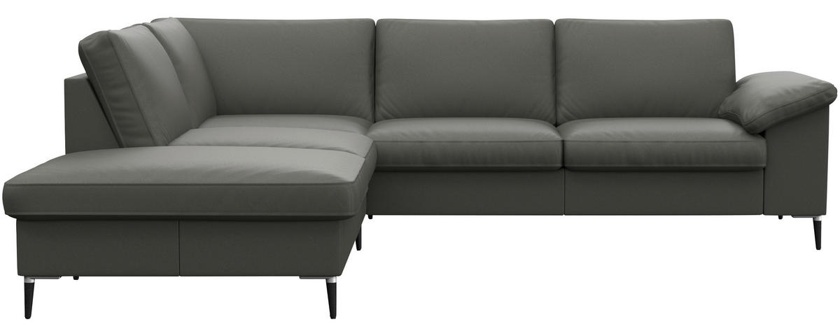 ECKSOFA Dunkelgrau Echtleder  - Dunkelgrau/Schwarz, Design, Leder/Metall (225/247cm) - Livetastic
