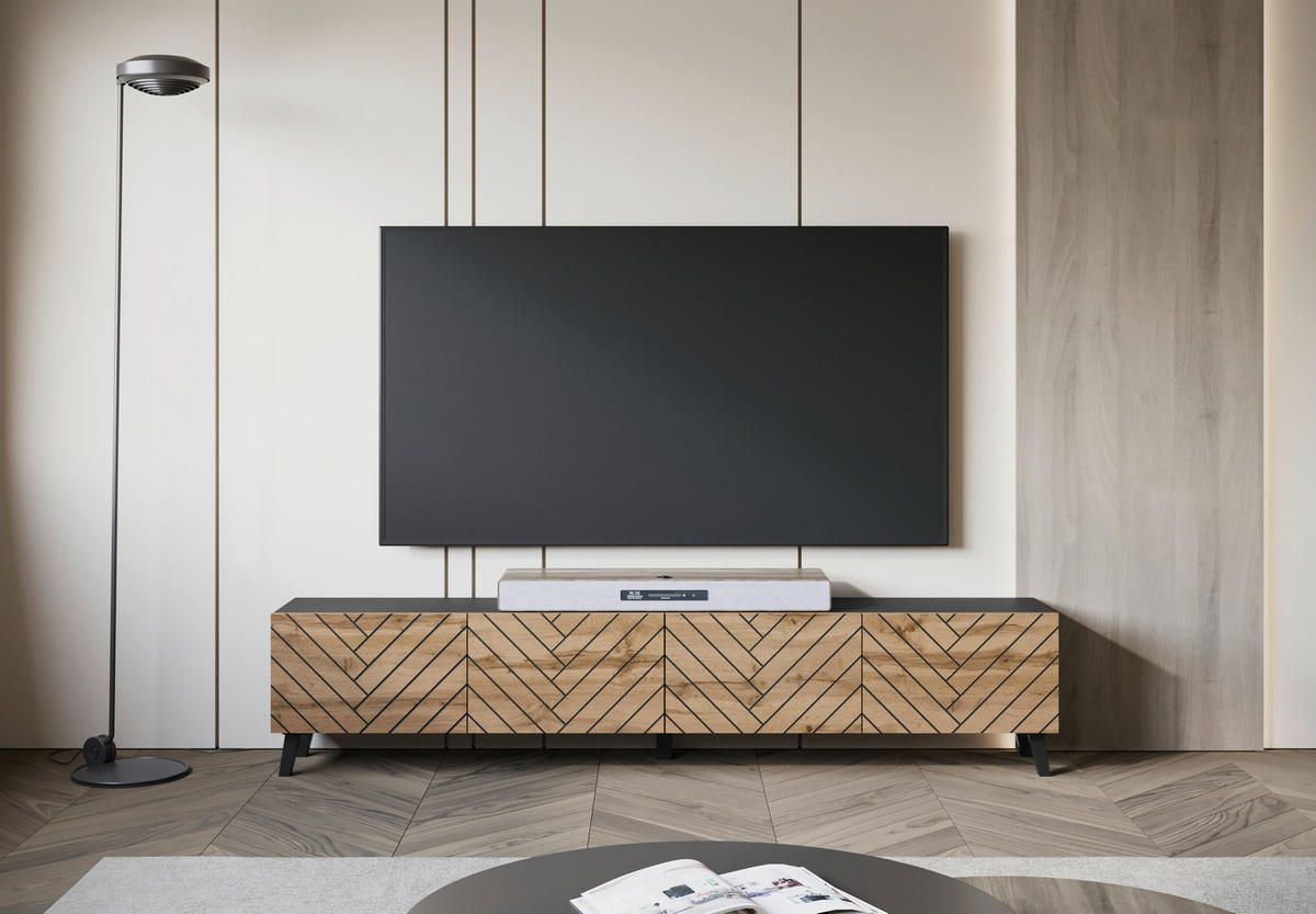 LOWBOARD  in 190/40/32 cm  - Eiche Wotan/Schwarz, Trend, Holzwerkstoff/Kunststoff (190/40/32cm) - Livetastic