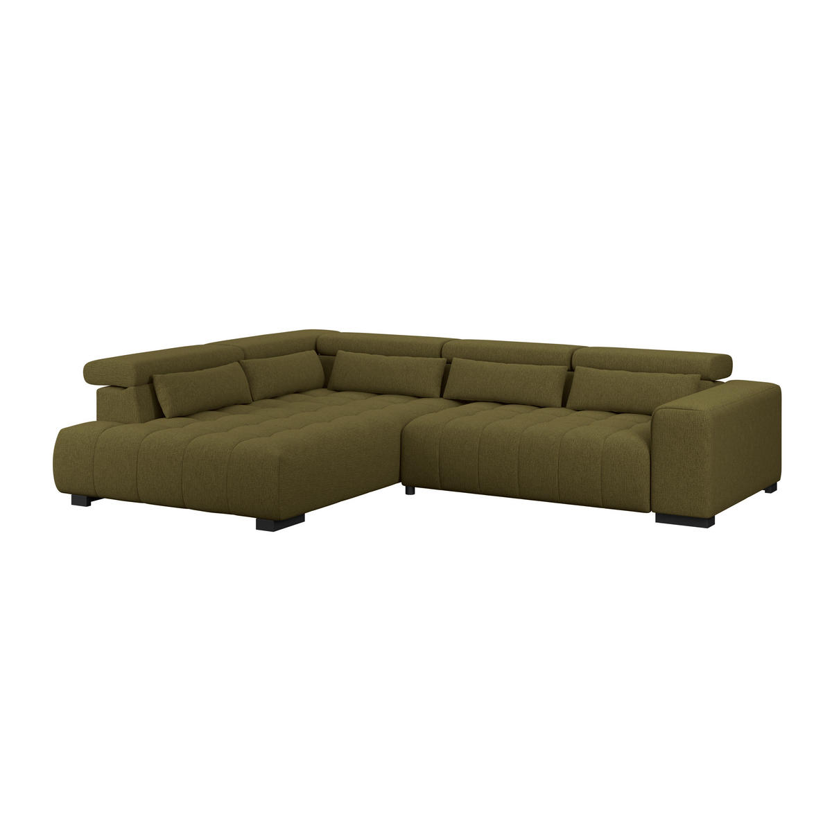 ECKSOFA MATERA Olivgrün Chenille, Struktur Nierenkissen, Kopfteilverstellung, Sitzvorzug  - Schwarz/Olivgrün, Trend, Holz/Textil (226/311cm) - MID.YOU