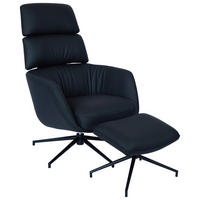 RELAXSESSELSET Echtleder Hocker, Kopfteilverstellung    - Schwarz, Design, Leder/Metall (73/110/87cm) - Dieter Knoll