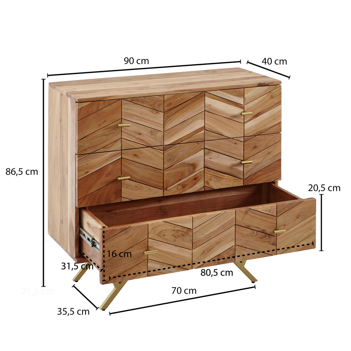 SIDEBOARD 90/86/40 cm  - Goldfarben/Braun, Design, Holz/Metall (90/86/40cm) - MID.YOU
