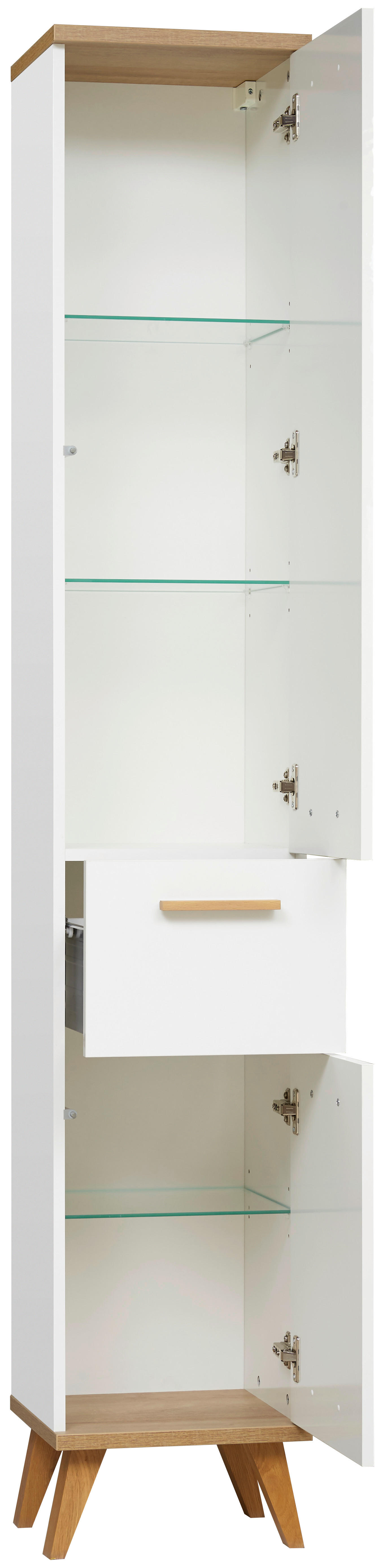 HOCHSCHRANK 35,5/205/33,0 cm  - Eichefarben/Weiß, KONVENTIONELL, Glas/Holzwerkstoff (35,5/205/33,0cm) - Xora