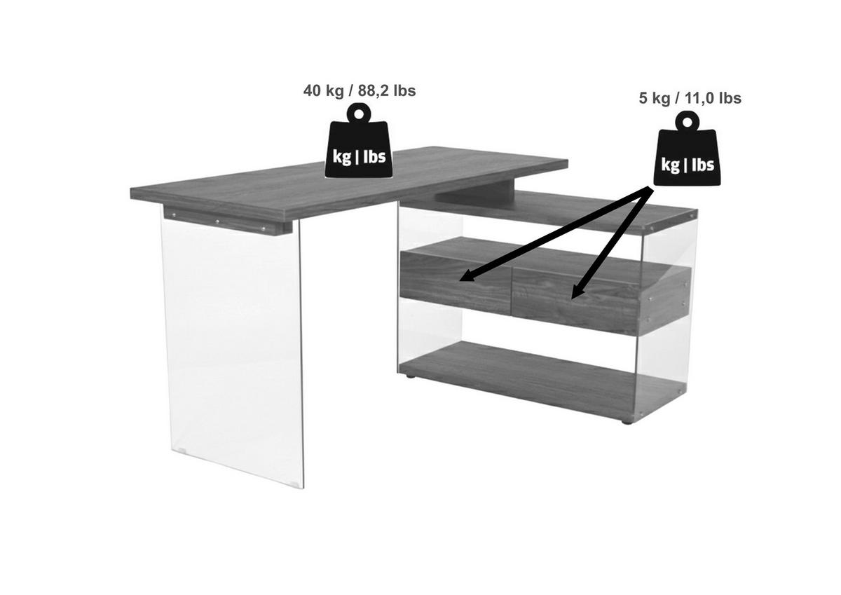 ECKSCHREIBTISCH 145/100/76 cm Walnussfarben Stauraum, seitenverkehrt montierbar  - Eichefarben/Walnussfarben, Design, Glas/Holzwerkstoff (145/100/76cm) - MID.YOU