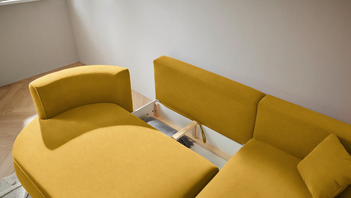 ECKSOFA in Webstoff Currygelb  - Currygelb/Schwarz, Modern, Kunststoff/Textil (284/183cm) - Welnova