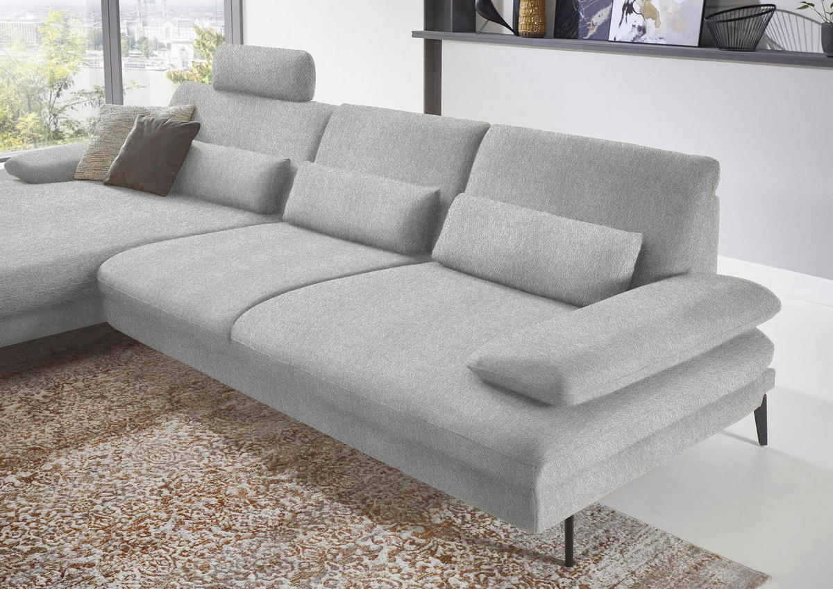 ECKSOFA in Chenille Ecru  - Ecru/Schwarz, Design, Textil/Metall (180/310cm) - Dieter Knoll